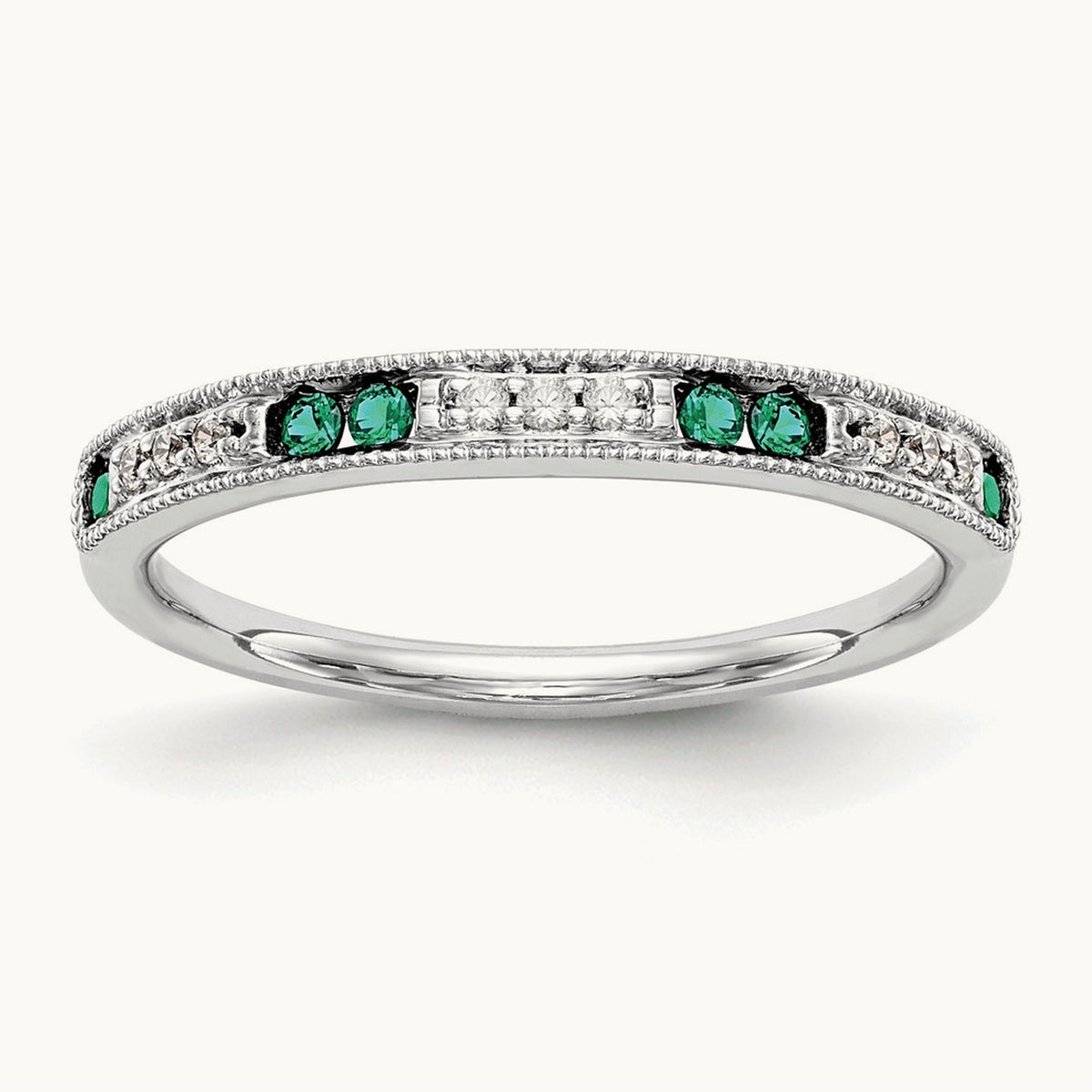 Diamond w/Emerald Band, 14K White Gold