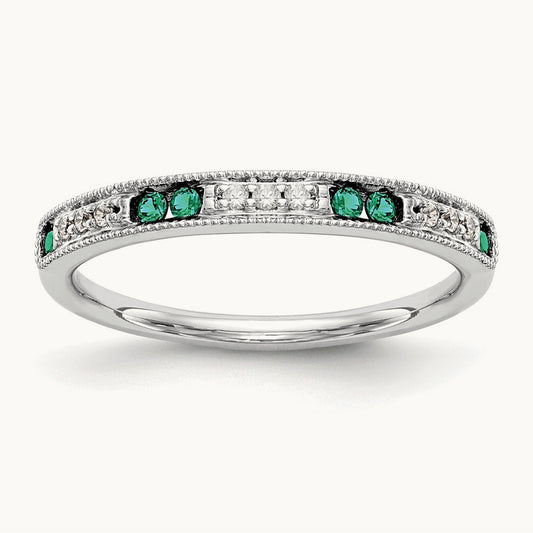 Diamond w/Emerald Band, 14K White Gold