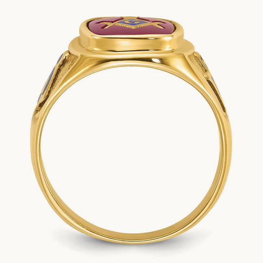 IBGoodman Men's Enamel & Lab Cr. Ruby Blue Lodge Masonic Ring, 14K