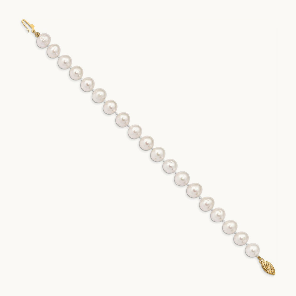 9- White Near Round Freshwater Cultured Pearl Bracelet, 14K