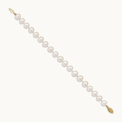 9- White Near Round Freshwater Cultured Pearl Bracelet, 14K