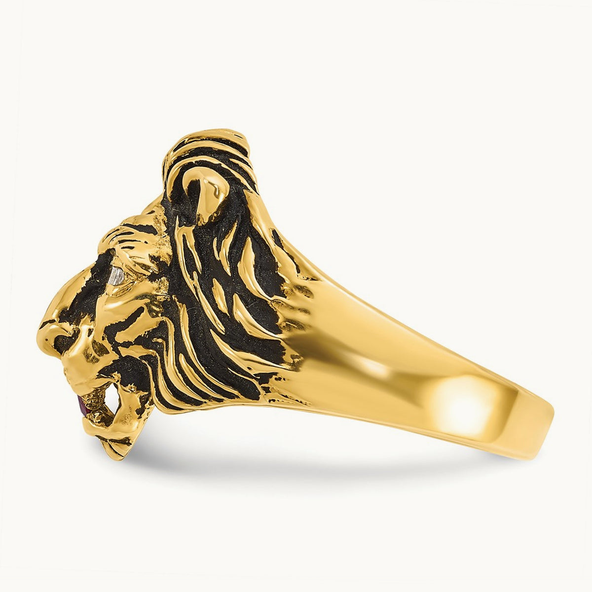 IBGoodman Men's Diamond and Ruby Antiqued Lion Complete Ring, 14K