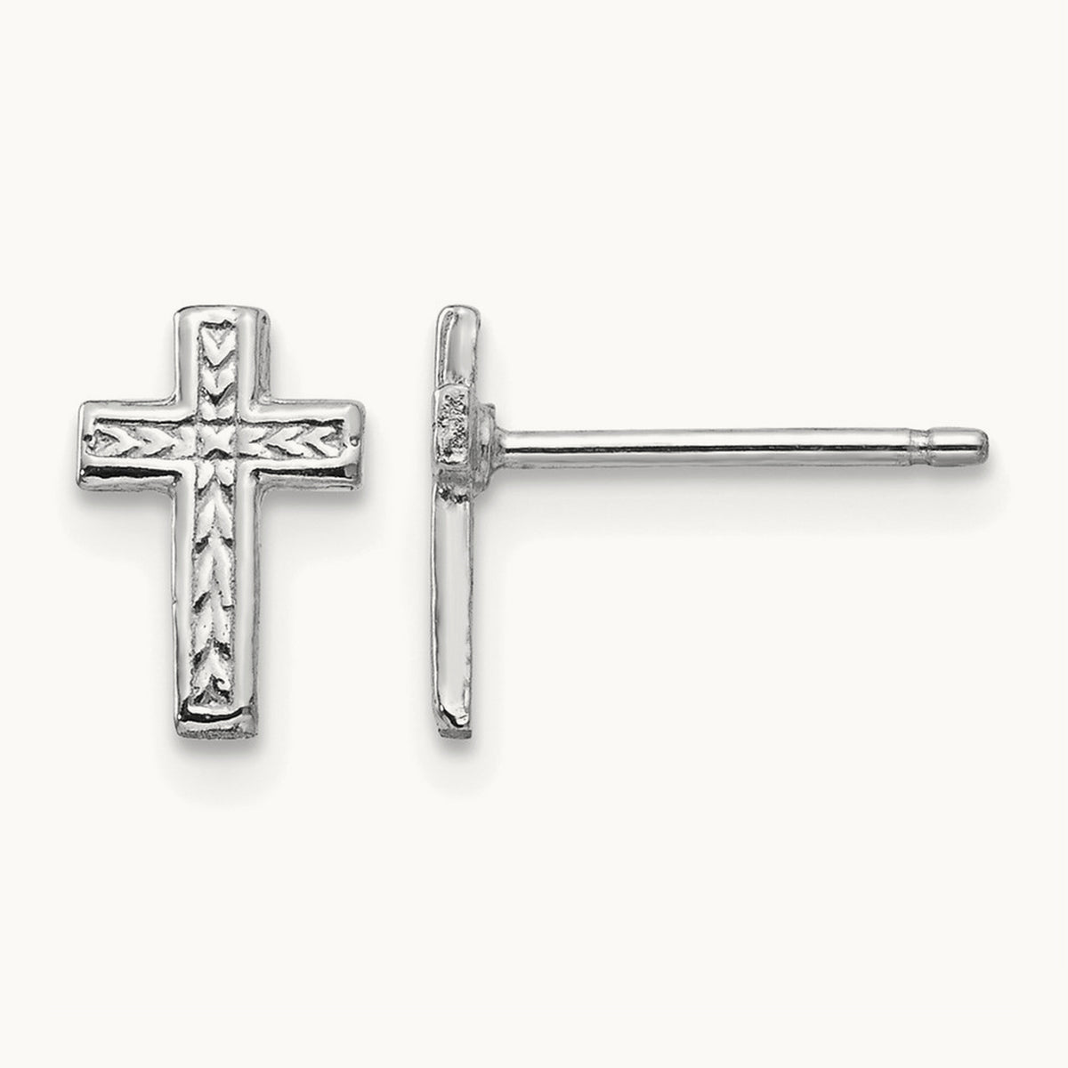 Polished Cross Post Earrings — 14K White Gold, 8.35mm
