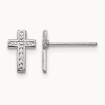 Polished Cross Post Earrings — 14K White Gold, 8.35mm