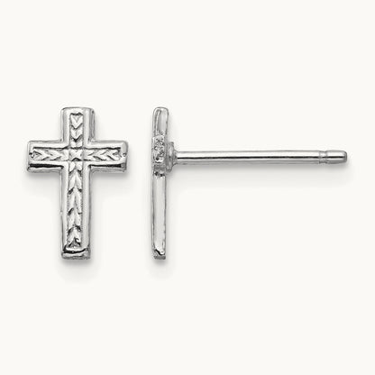 Polished Cross Post Earrings — 14K White Gold, 8.35mm