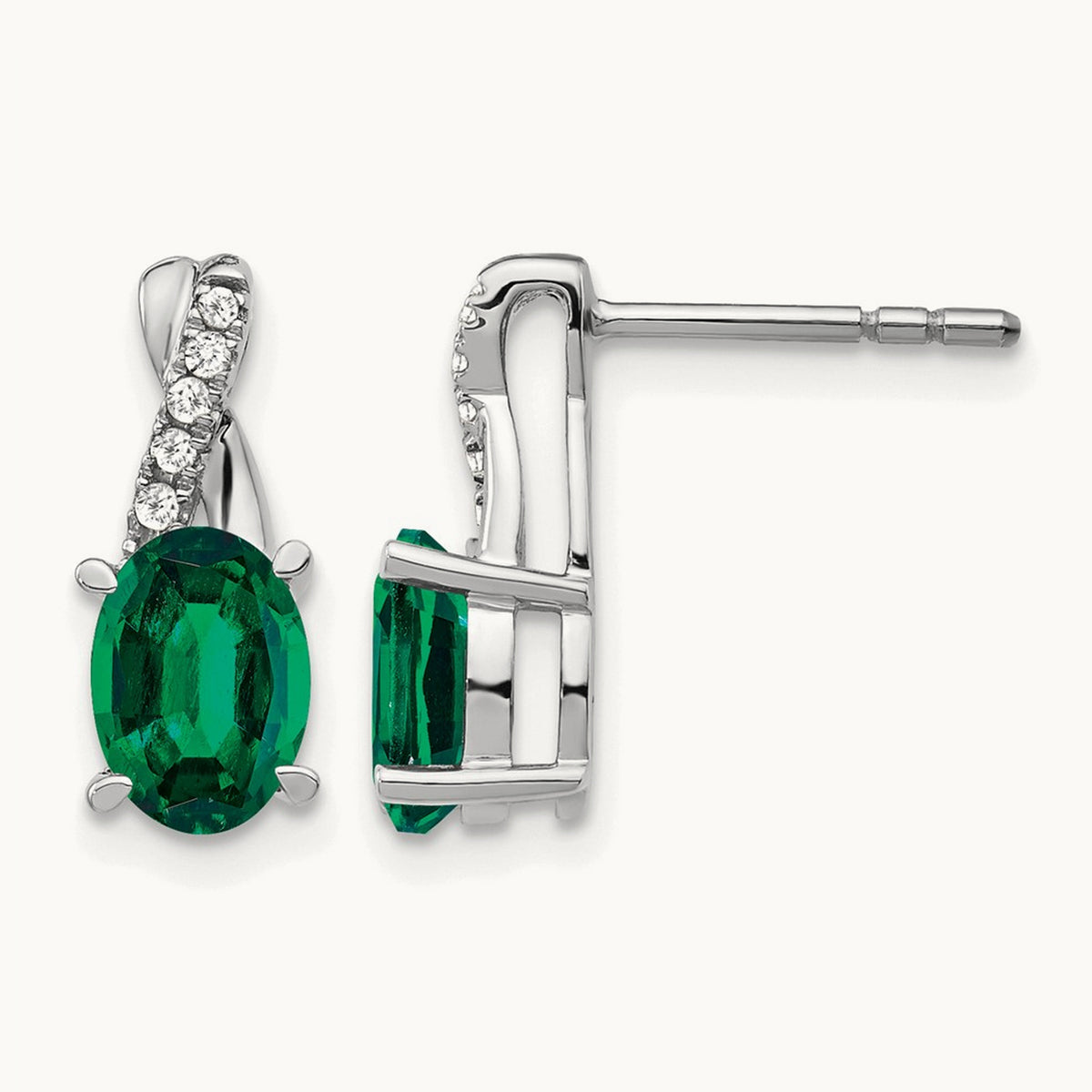 Created Emerald and Diamond Earrings, 14K White Gold