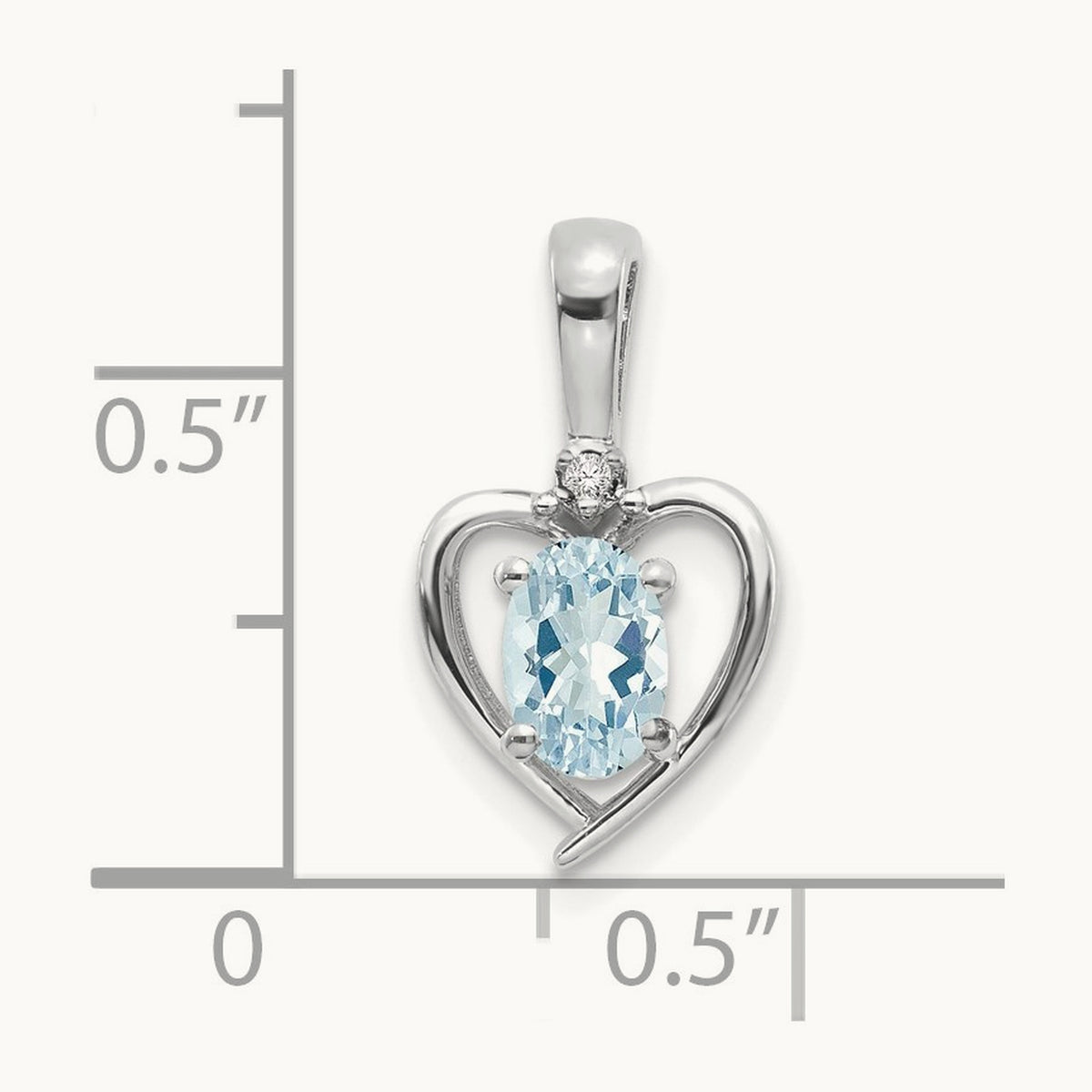 Aquamarine and Diamond Heart Pendant — 14K White Gold