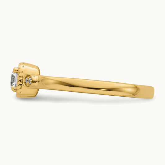 Petite Rope Edge Round Complete Diamond Ring — 14K Yellow Gold, 7