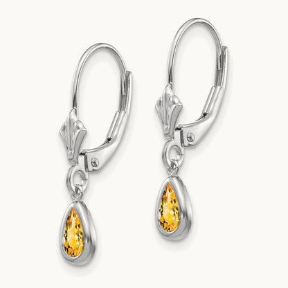 6x4mm Citrin/November Earrings, 14K White Gold