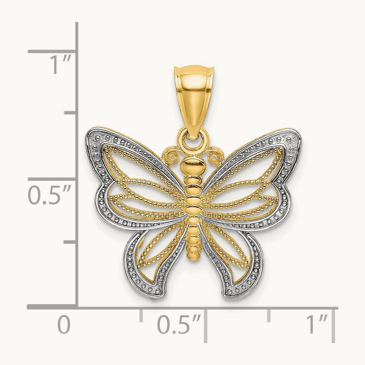 Butterfly with White Beaded Wings Charm with rhodium — 20.5mm