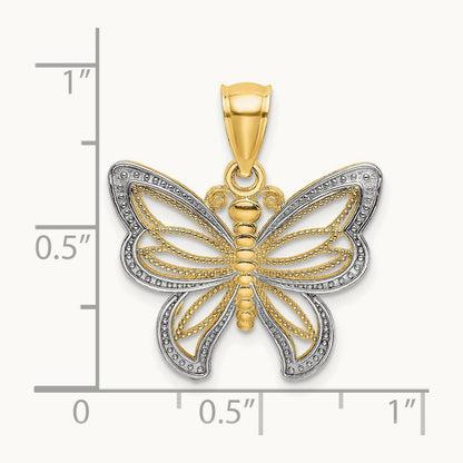 Butterfly with White Beaded Wings Charm with rhodium — 20.5mm