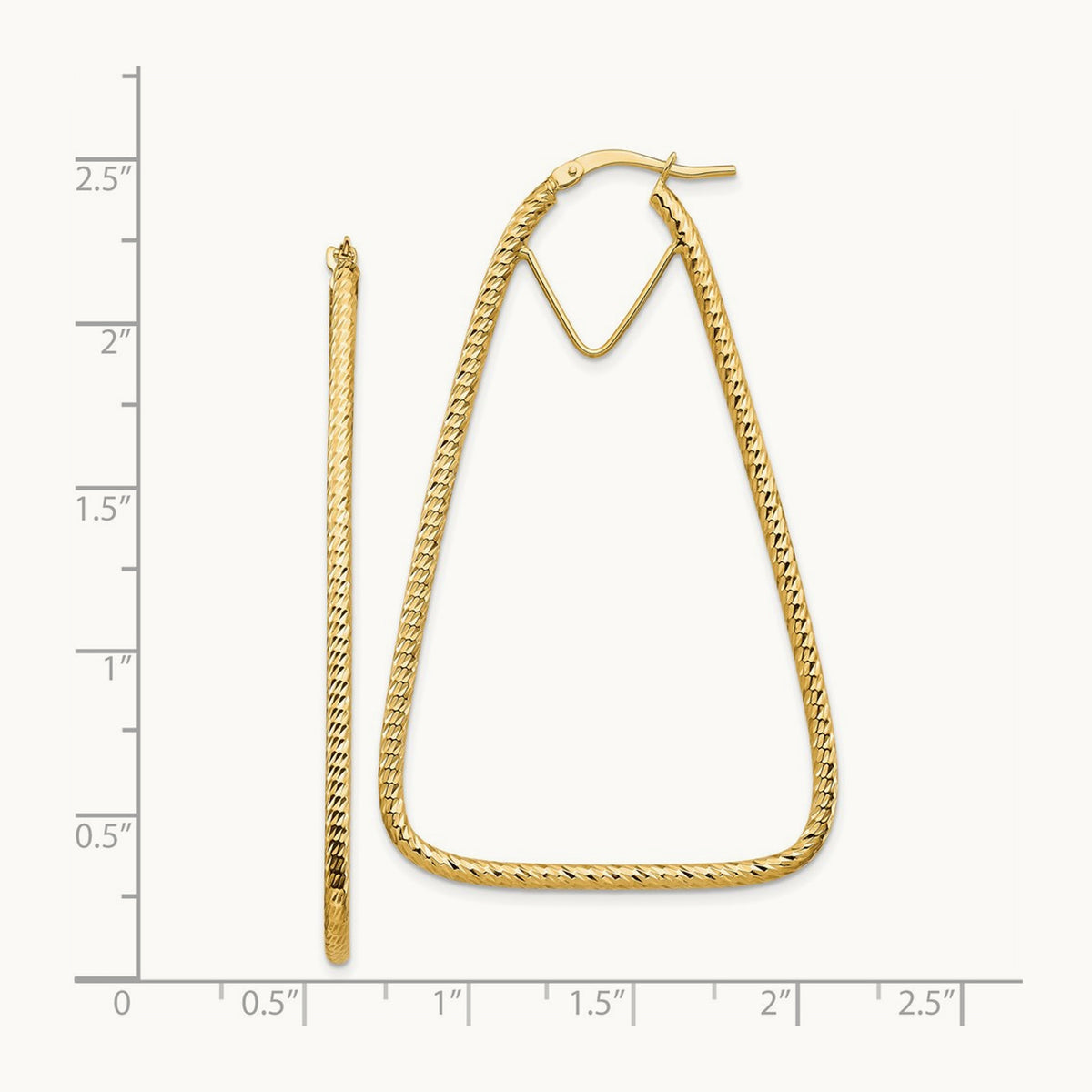 Polished & Diamond-cut Double Triangle Hoop Earrings — 14K Yellow Gold