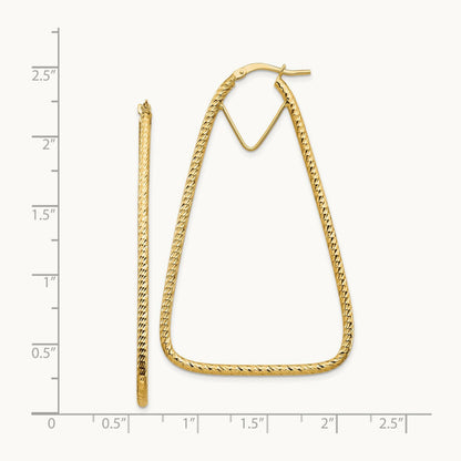 Polished & Diamond-cut Double Triangle Hoop Earrings — 14K Yellow Gold