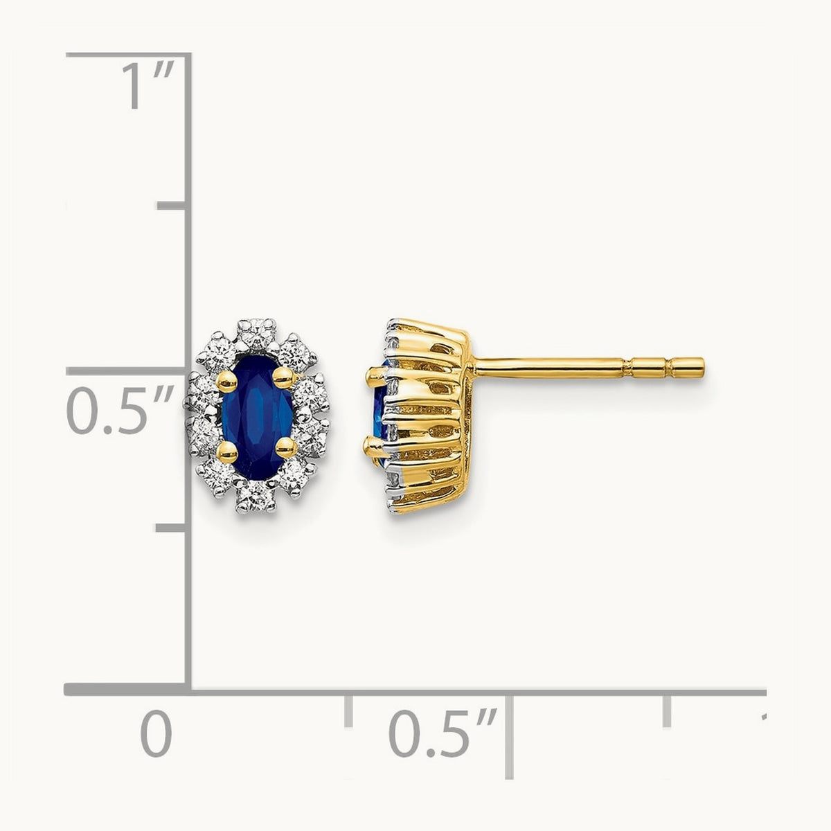 Created Sapphire Halo Post Earrings, 0.20 ct tw Lab-Grown Diamond — 14K Yellow Gold