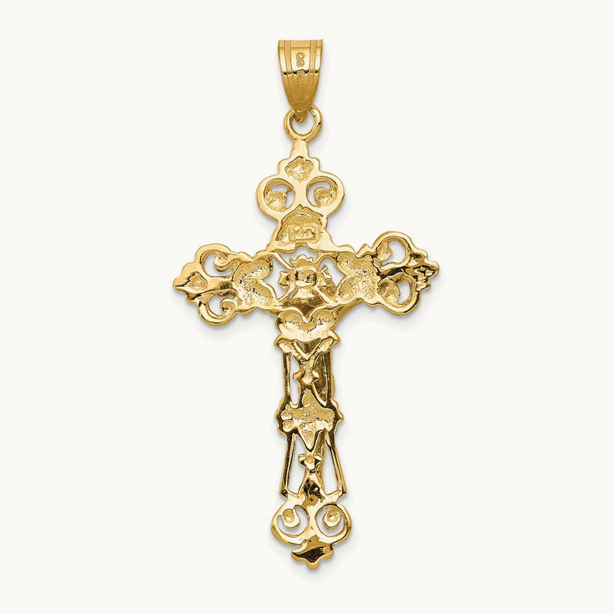 INRI Fleur De Lis Crucifix Pendant — 14K Yellow Gold, 46mm