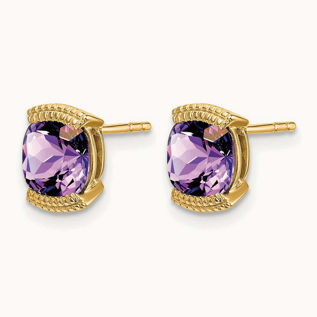 Amethyst Post Earrings, 14K