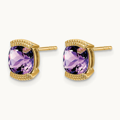 Amethyst Post Earrings, 14K