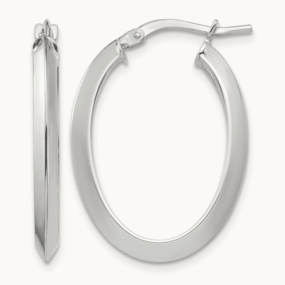 Polished Knife Edge Oval Hoop Earrings — 14K White Gold