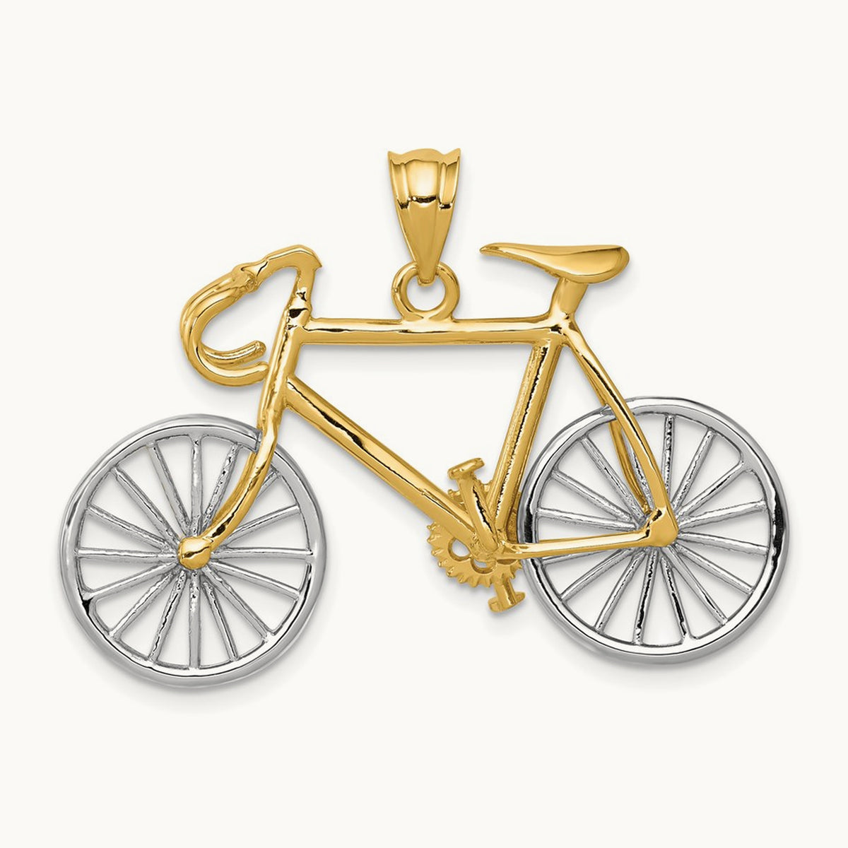 Large Two-tone 3-D Bicycle Pendant, 14K