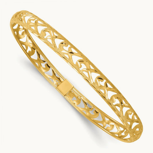 Polished Laser and Diamond-cut Fancy Design Bangle, 6.15mm, 14K