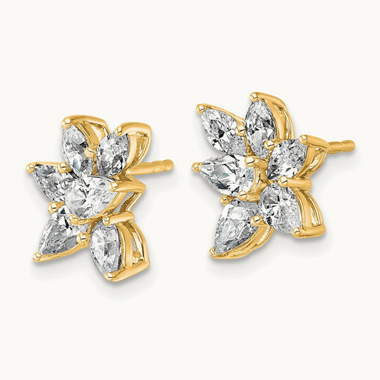 Pear & Marquise Cluster Post Earrings, 1.50 ct tw Lab-Grown Diamond — 14K Yellow Gold