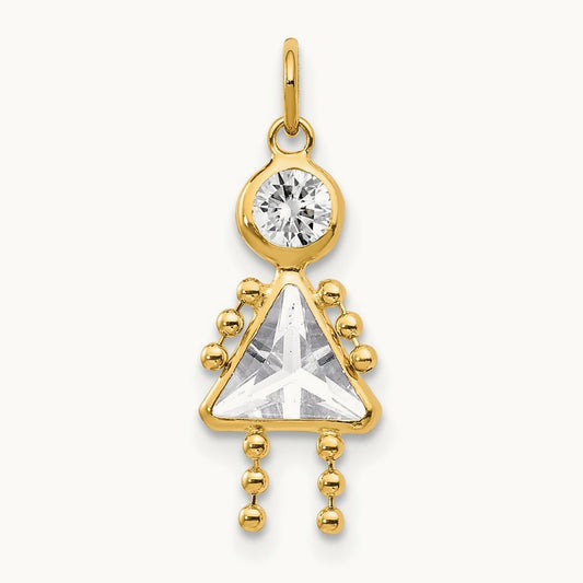 April Girl Birthstone Charm, 14K