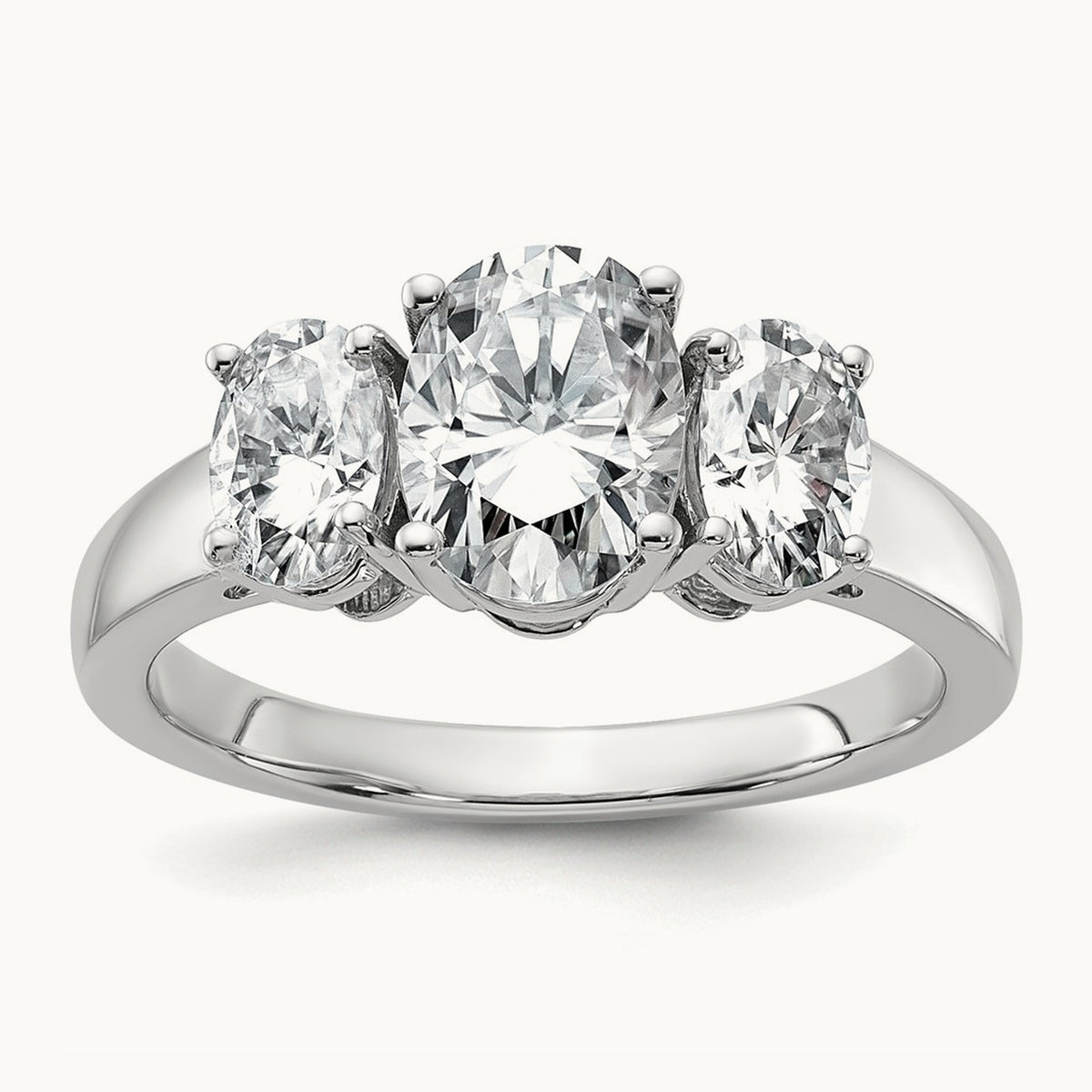 Oval 3 Stone Engagement Ring, 1.25-3.50 ct tw Lab-Grown Diamond — 3 ct, 14K White Gold