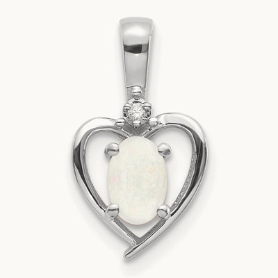 Opal and Diamond Heart Pendant — 14K White Gold
