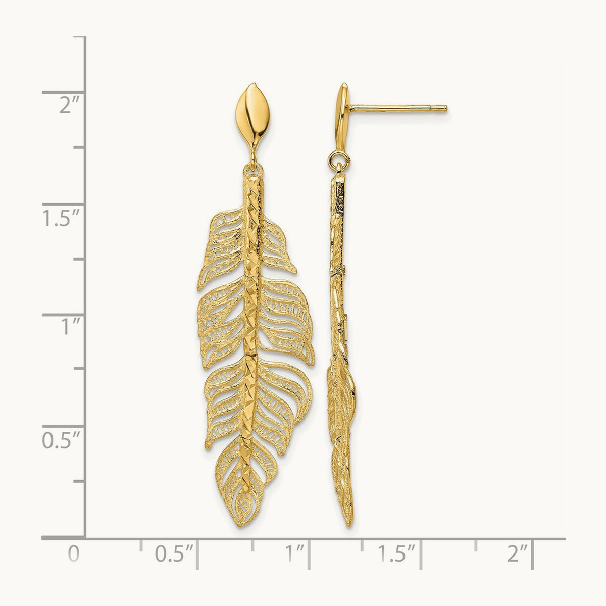 Polished D/C Textured Leaf Post Dangle Earrings, 14K — Leslie's