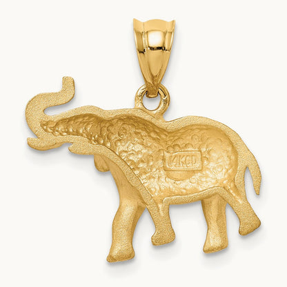 Brushed Diamond-cut Elephant Pendant, 14K