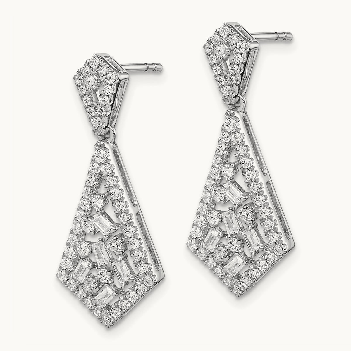 Polished Fancy Dangle Diamond Post Earring, 14K White Gold