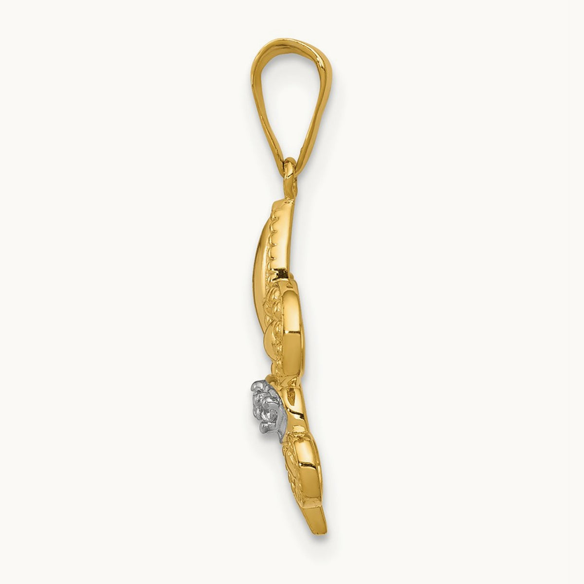 w/Rhodium Polished Diamond Fleur de Lis Pendant, 14K