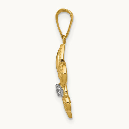 w/Rhodium Polished Diamond Fleur de Lis Pendant, 14K