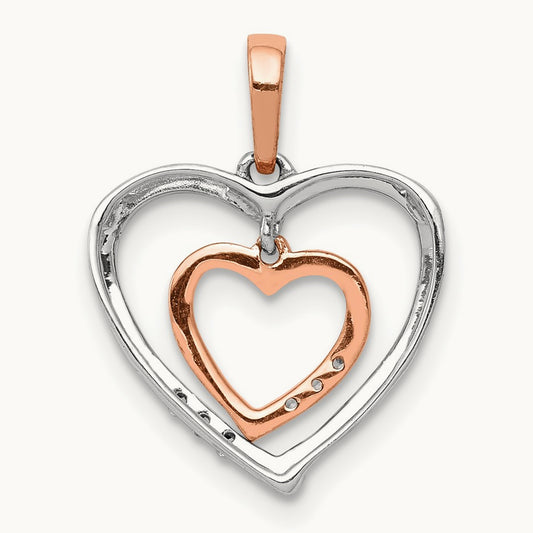 w/ Rose Gold Heart Charm Diamond Heart Pendant, 14K White