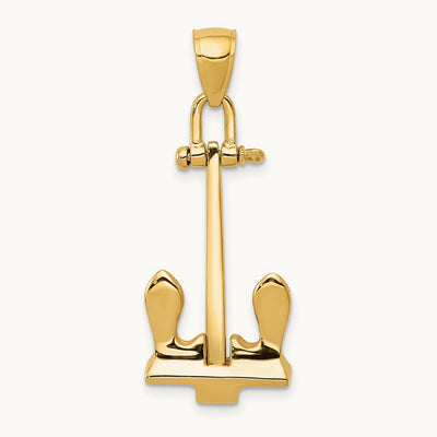 3-D T-Bar Style Anchor Pendant, 14K