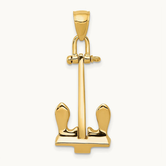 3-D T-Bar Style Anchor Pendant, 14K
