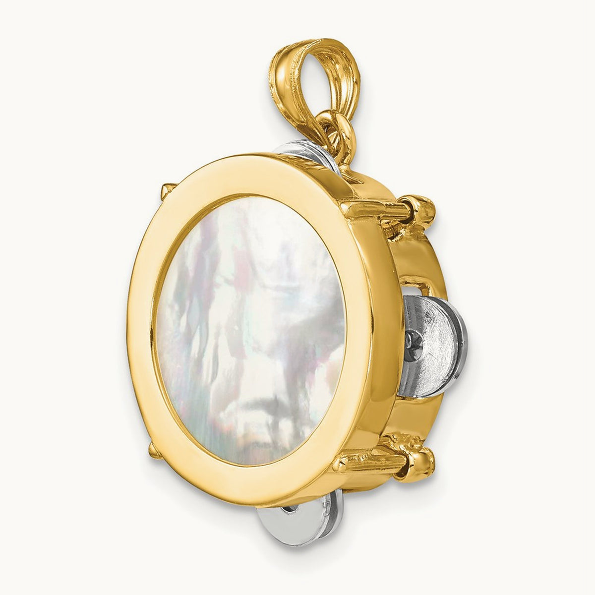 3-D Moveable Tambourine w/Mother of Pearl Charm, 14K Two-tone