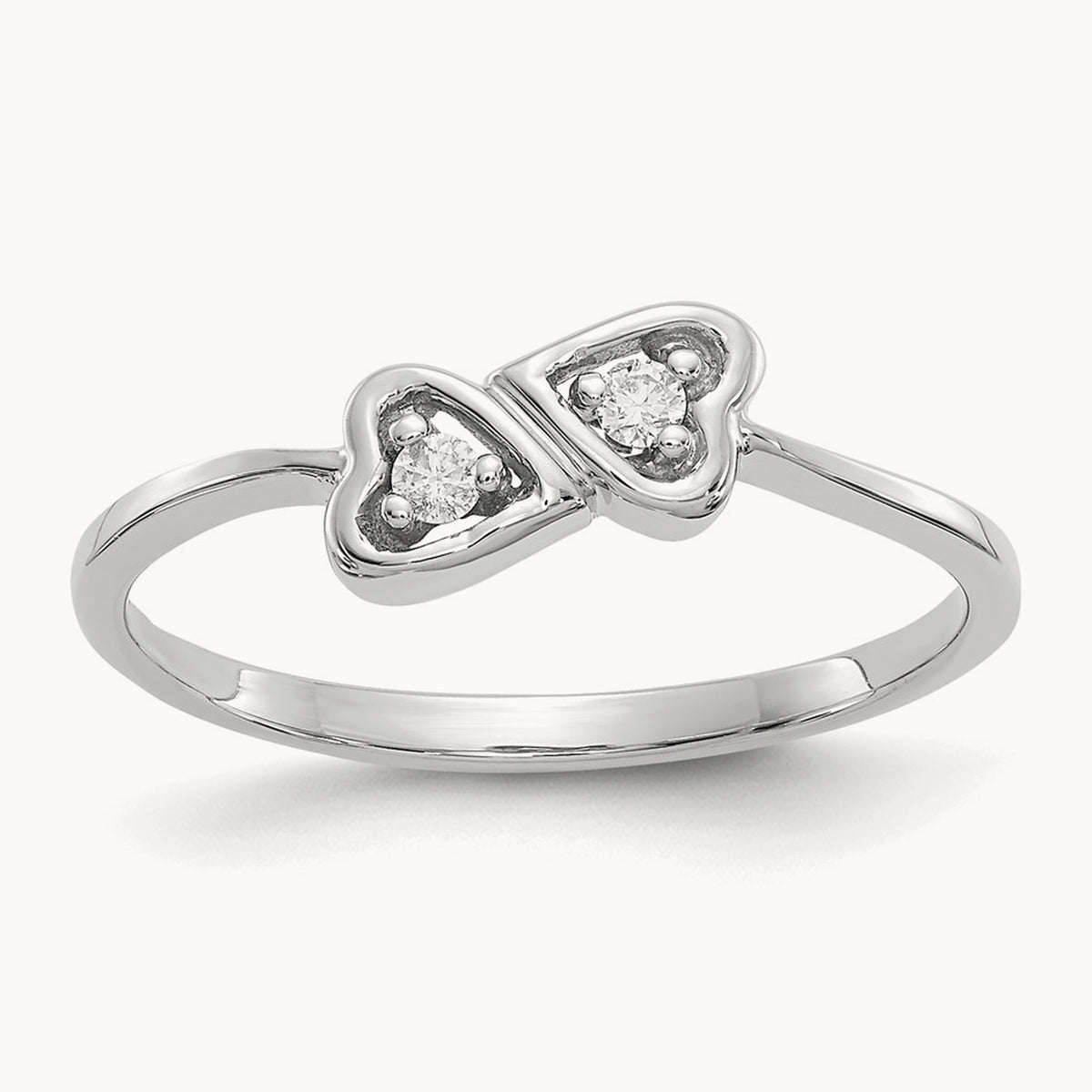 Polished AA Diamond Heart Ring, 14K White Gold