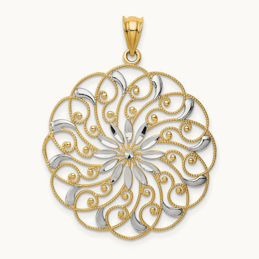 Diamond-cut Fancy Swirl Pendant, 14K with Rhodium