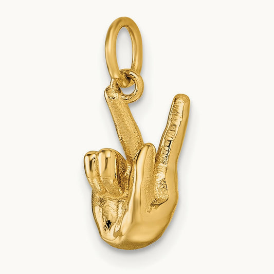 American Sign Language Alphabet Fingerspelling Sign K Pendant, 14K