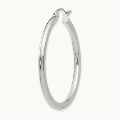 Single 14K White Gold Polished Lightweight Tube Hoop Earring, 2.5mm