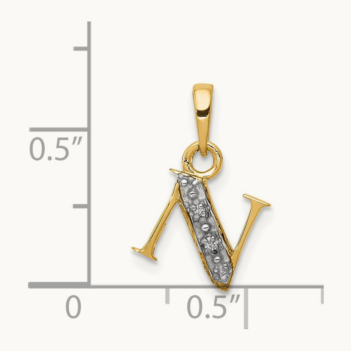 Diamond Letter N Initial Pendant, 14K Yellow Gold with Rhodium