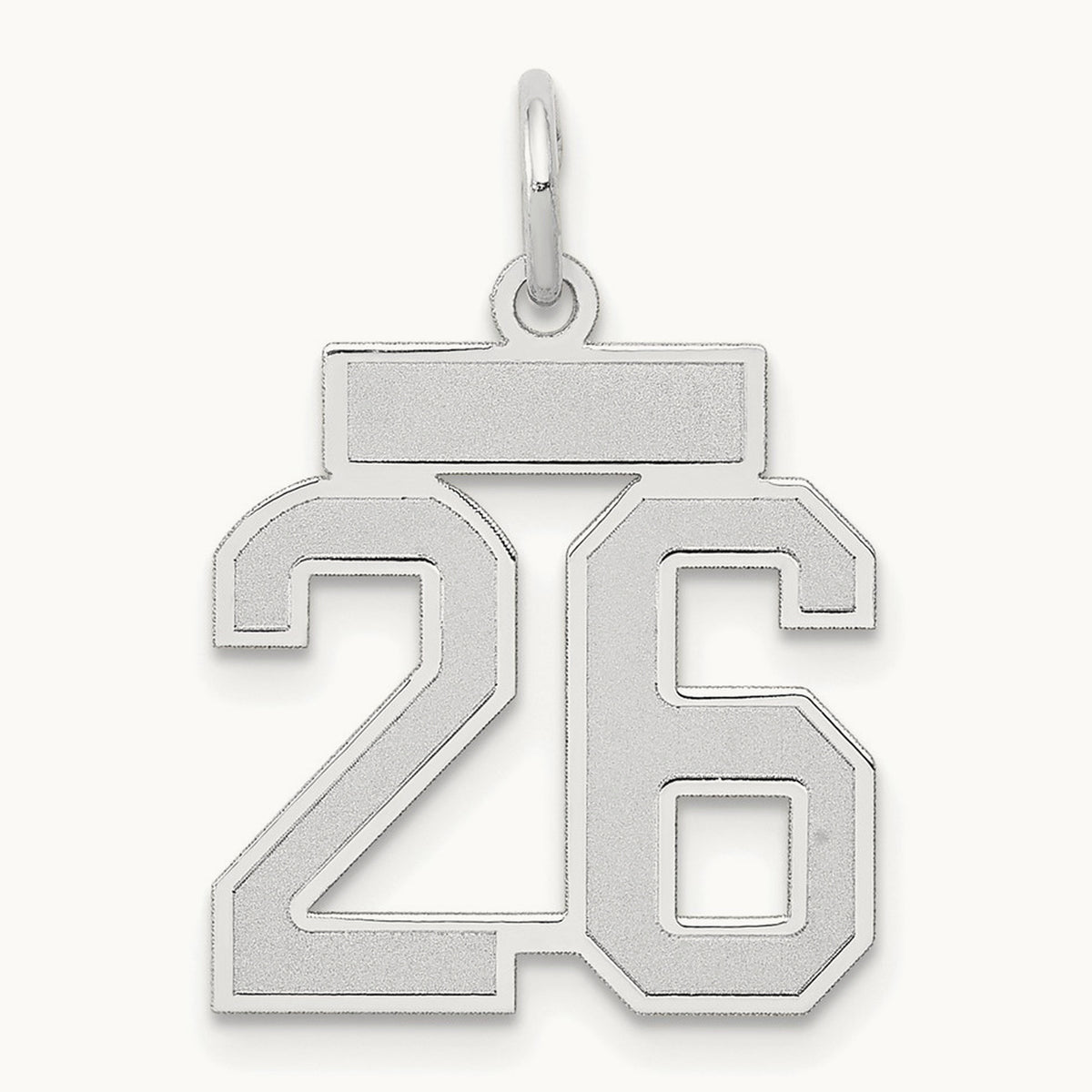 Small Satin Number 26 Charm — 14K White Gold