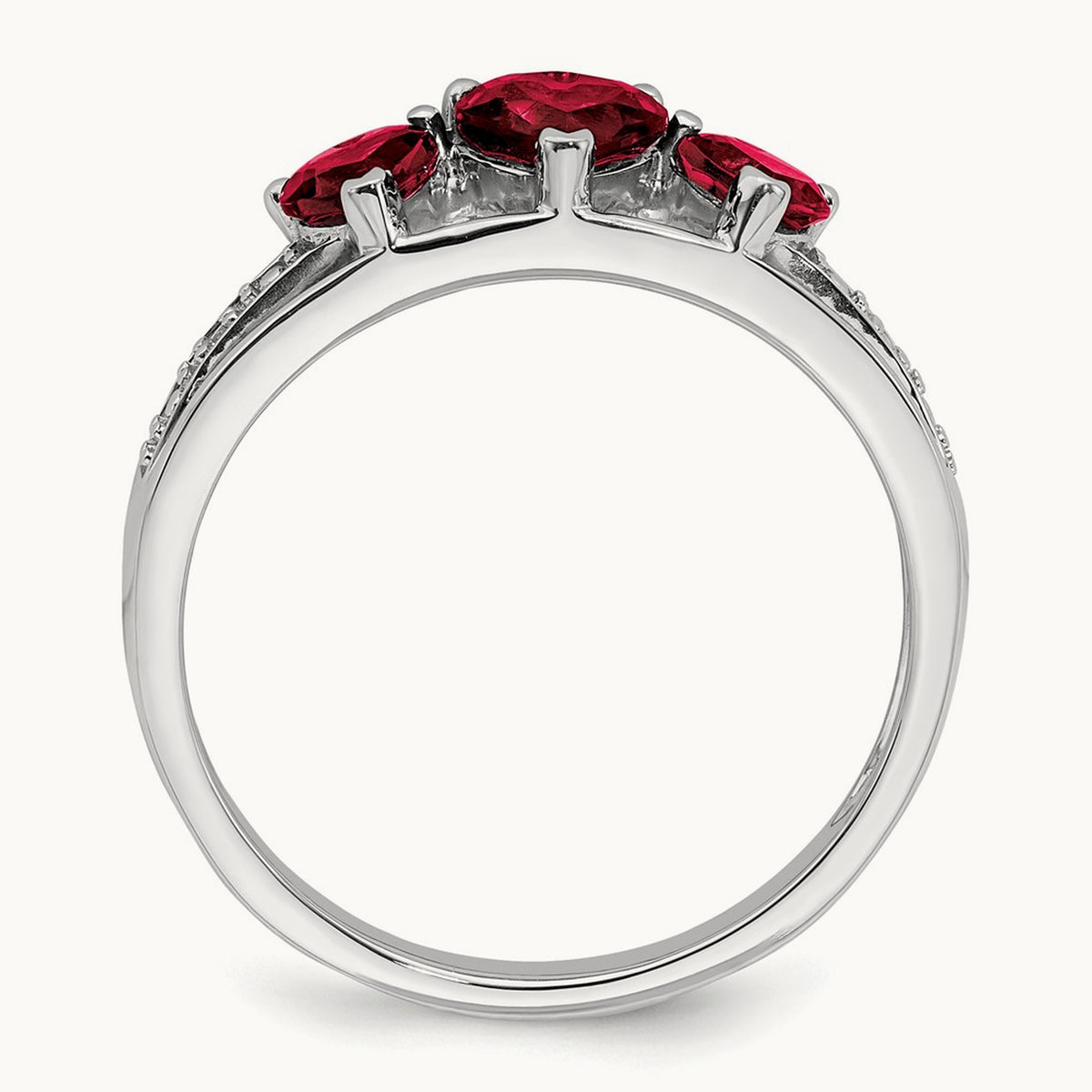 Cr. Ruby and Diamond Heart Ring, 14K White Gold