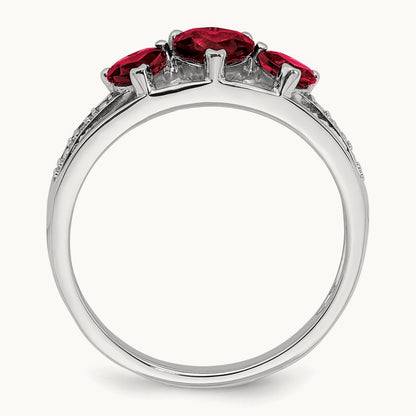 Cr. Ruby and Diamond Heart Ring, 14K White Gold