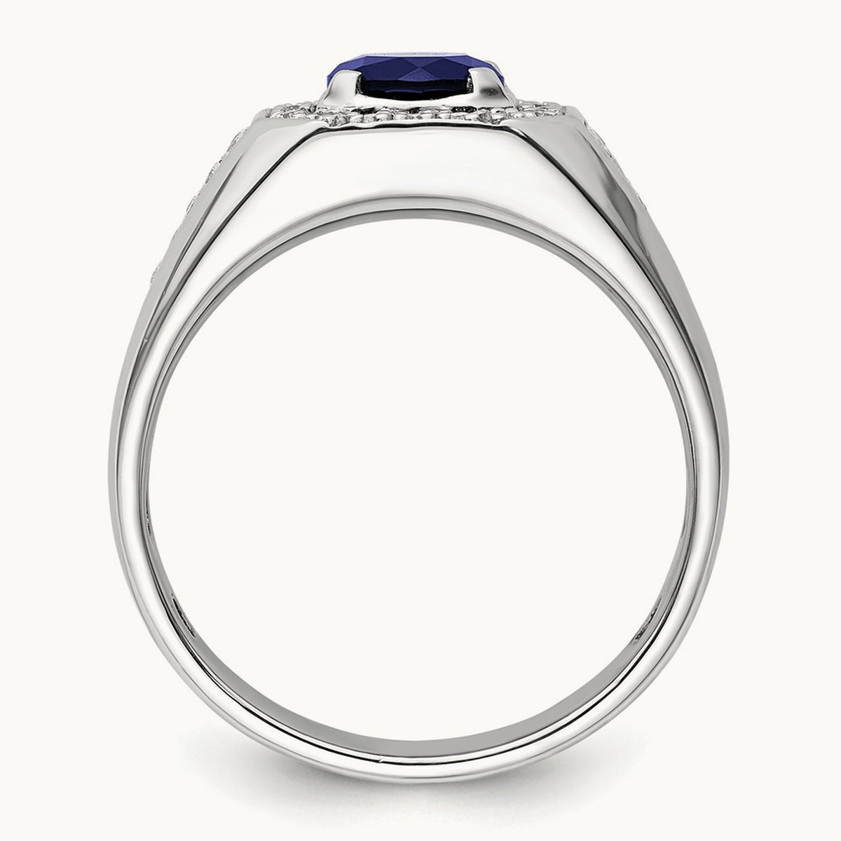 Created Blue Sapphire Men's Ring, 0.50 ct tw Lab-Grown Diamond