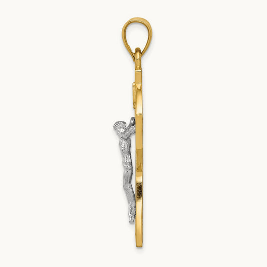 Polished Celtic INRI Crucifix Pendant, 14K Two-tone
