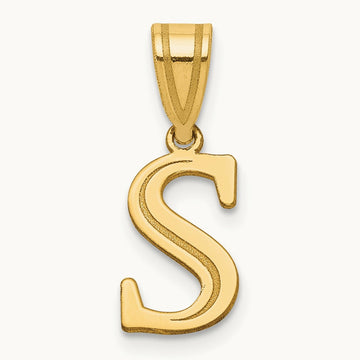 Polished Etched Letter S Initial Pendant, 14K