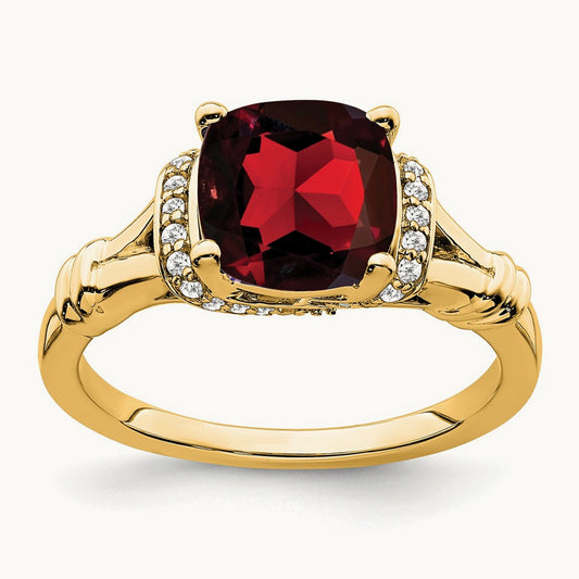 Garnet and Diamond Ring — 14K Yellow Gold, 7