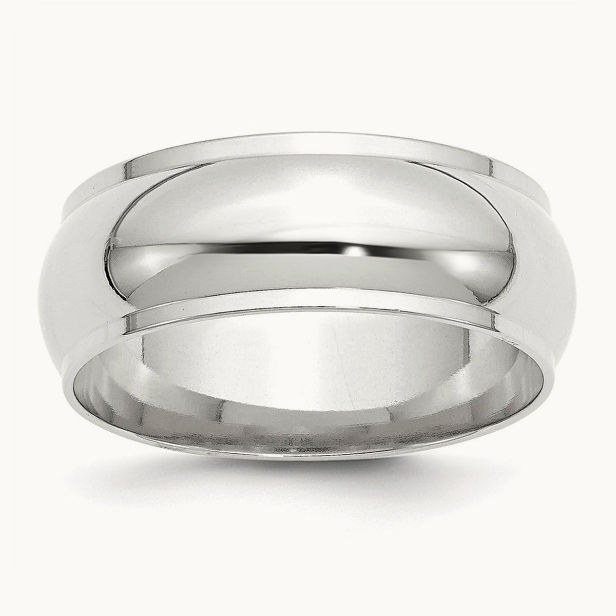 Half Round with Edge Band, 8mm, 10K White Gold